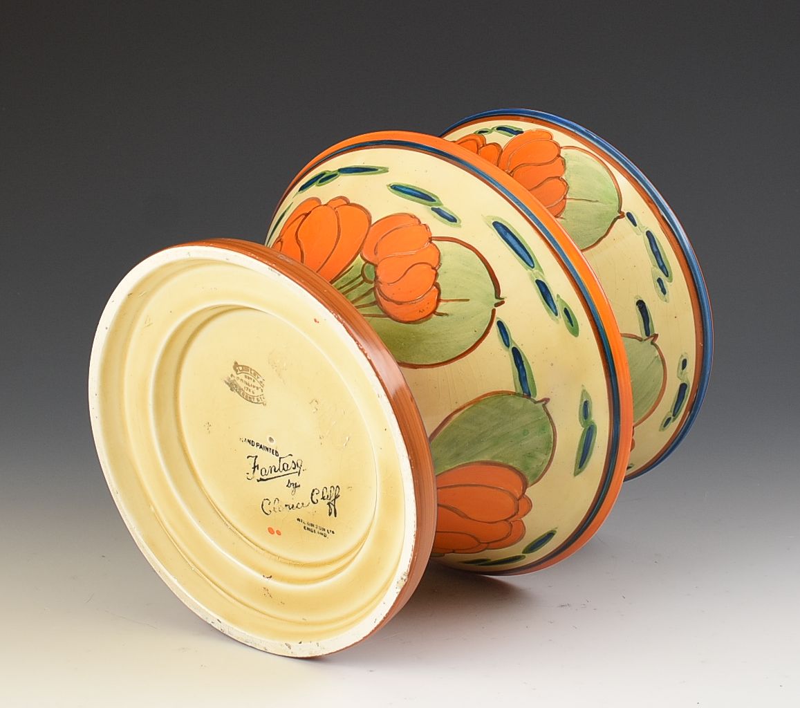 Clarice cliff DOUBLE CONICAL BOWL IN ORANGE LILY C.1929