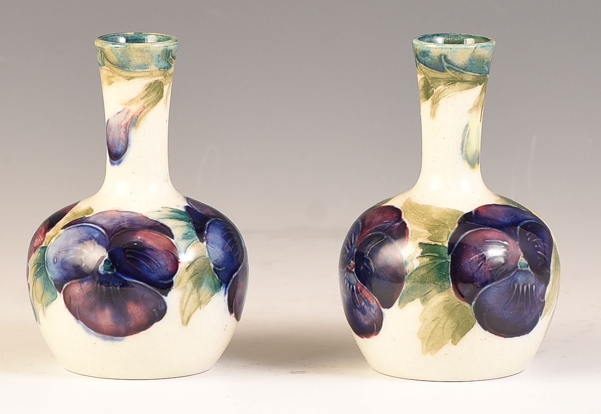 William Moorcroft - Pair of white pansy small vases C.1914