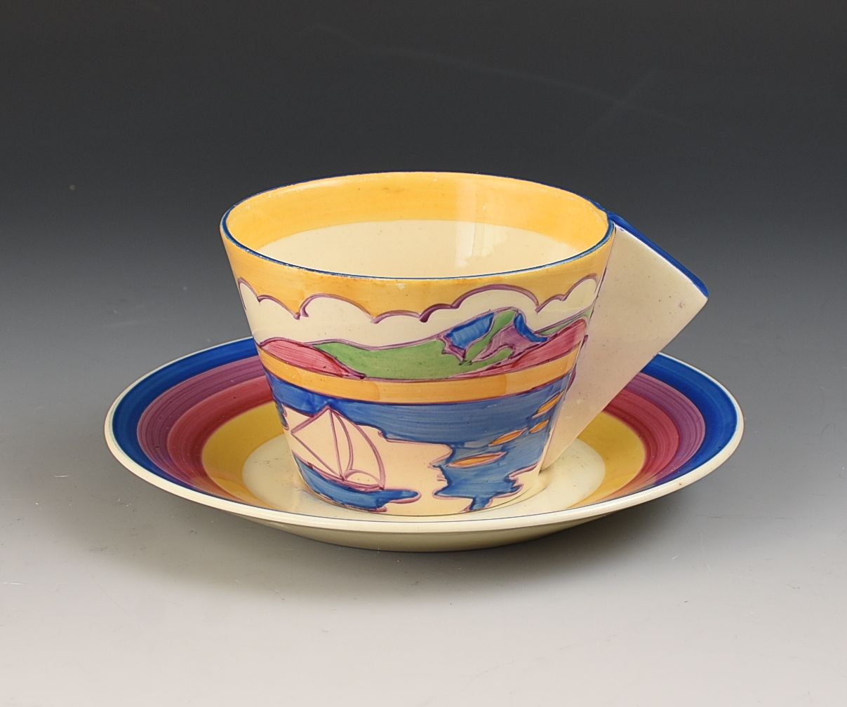 Clarice Cliff GIBRALTAR CONICAL CUP & SAUCER C.1931